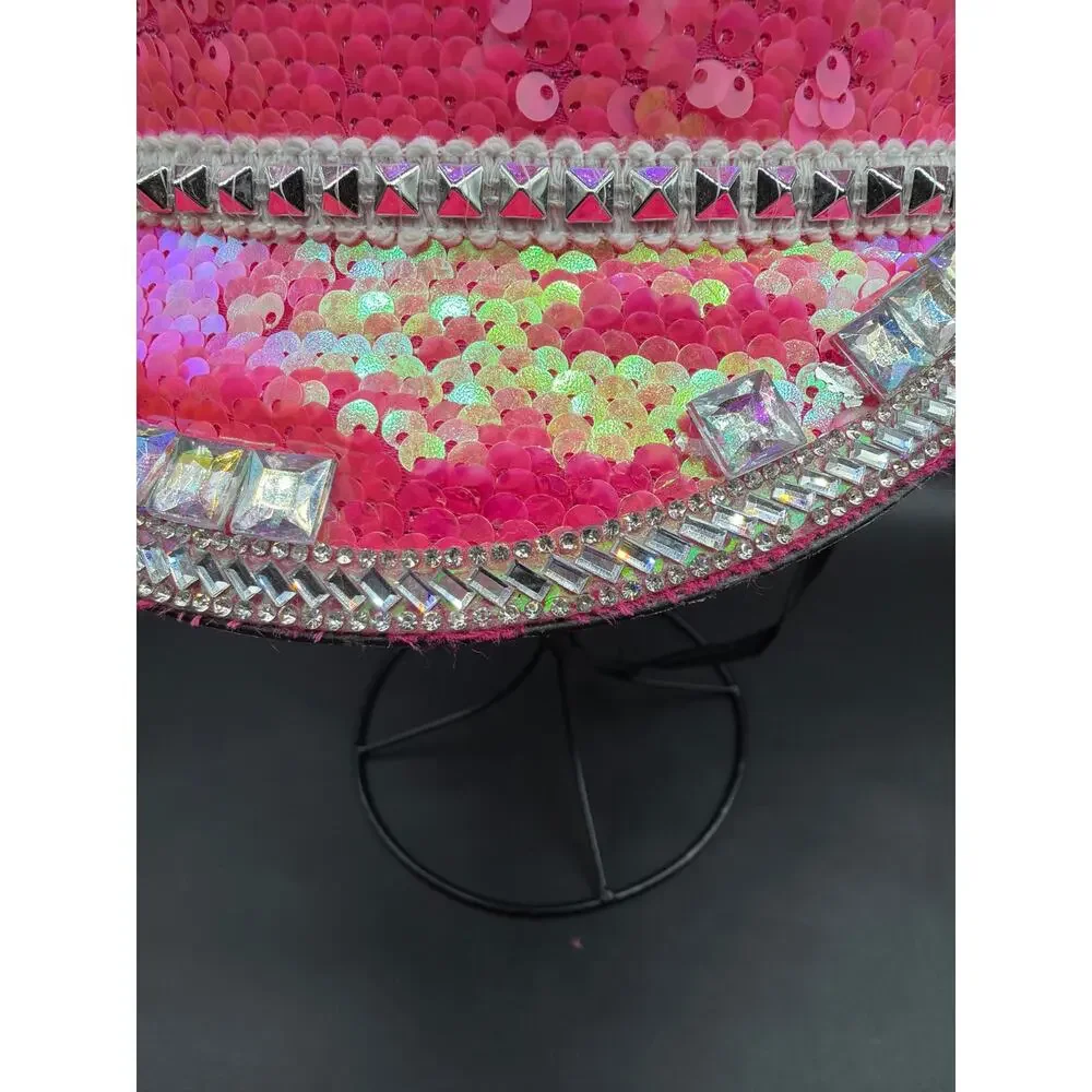 Pink Sequin Rhinestone Captain Hat Jeweled Festival Rave Burning Man Military